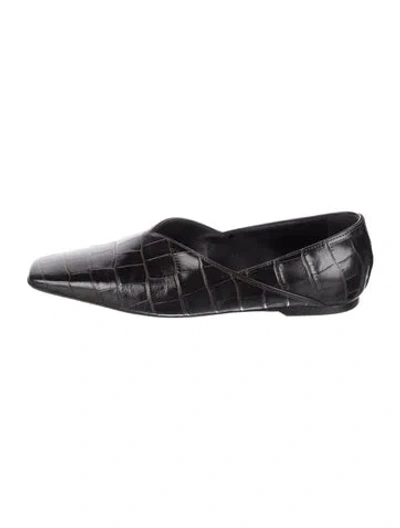 Pre-owned Totême Embossed Leather Animal Print Flats In Black