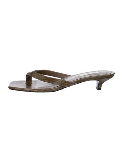 Pre-owned Totême Embossed Leather Animal Print Flip Flops In Brown