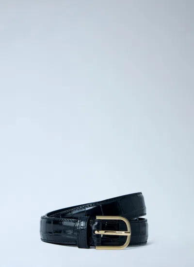 Totême Embossed Leather Belt In Black