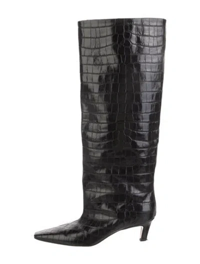 Pre-owned Totême Embossed Leather Boots In Black