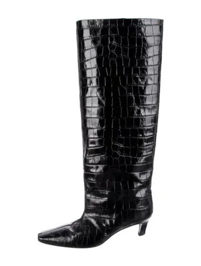 Pre-owned Totême Embossed Leather Riding Boots In Black