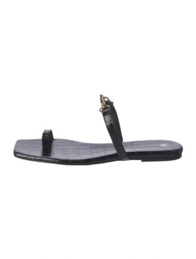 Pre-owned Totême Embossed Leather Slides In Black