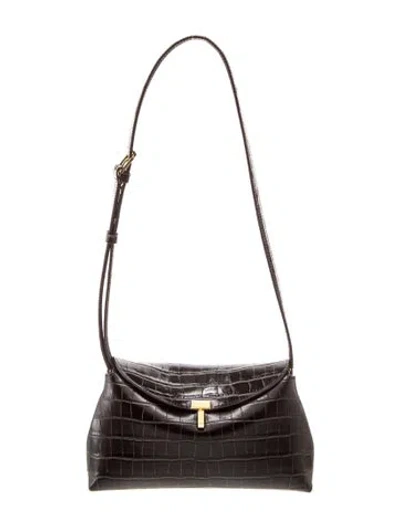 Pre-owned Totême Embossed Leather T-lock Clutch In Brown