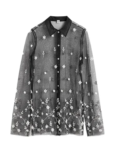 Totême Toteme Embroidered Floral Tulle Blouse In Black