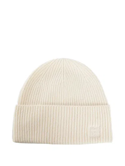 Totême Embroidered-logo Ribbed Beanie In Metallic