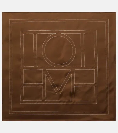 Totême Embroidered Monogram Silk Scarf In Brown