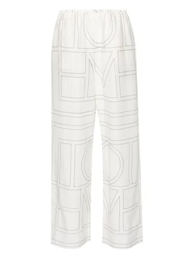 Totême Womens White Black Monogram-print Wide-leg Cotton-blend Pajama Bottoms In Multi