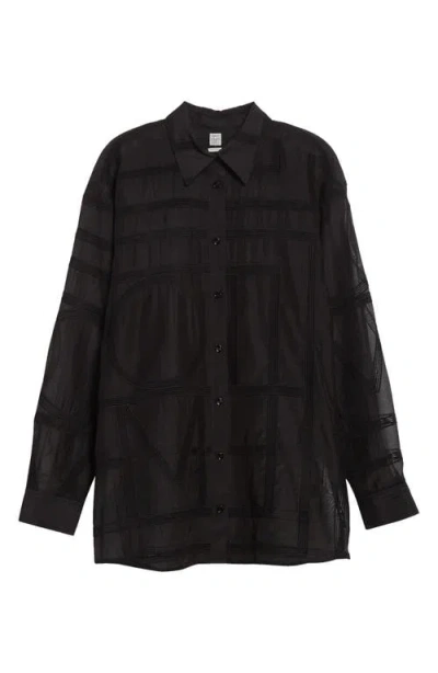 TOTÊME TOTEME EMBROIDERED ORGANIC COTTON & SILK MONOGRAM OVERSIZE BUTTON-UP SHIRT