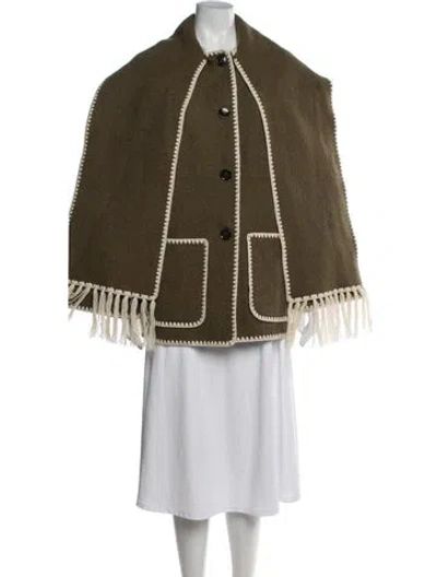 Pre-owned Totême Toteme Embroidered Scarf Coat Wool Cape In Green