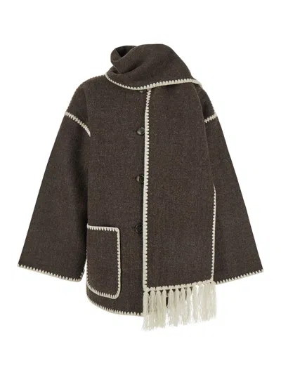 Totême Embroidered Scarf Jacket In Brown