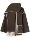 Totême Womens Chocolate Melange Embroidered-trim Scarf Wool-blend Jacket In Brown