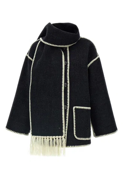Totême 'embroidered Scarf Jacket Harvest' Coat In Gray
