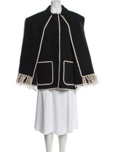 Pre-owned Totême Embroidered Scarf Jacket Wool Cape In Black