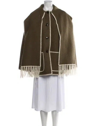 Pre-owned Totême Embroidered Scarf Jacket Wool Cape In Brown