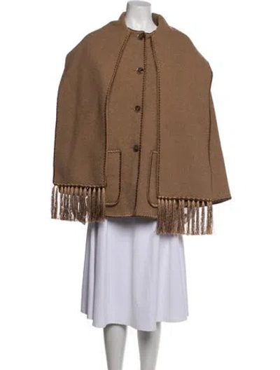 Pre-owned Totême Embroidered Scarf Jacket Wool Cape In Brown
