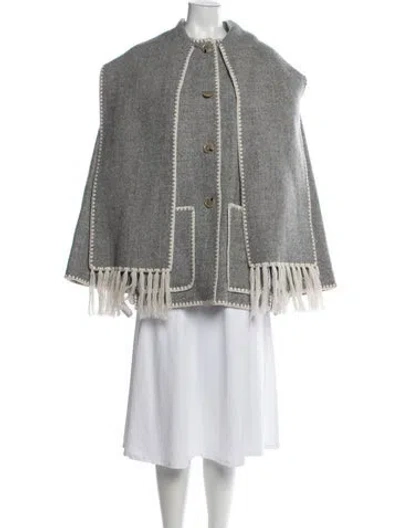Pre-owned Totême Embroidered Scarf Jacket Wool Cape In Grey