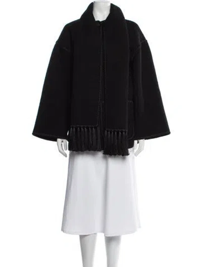 Pre-owned Totême Embroidered Scarf Jacket Wool Coat In Black