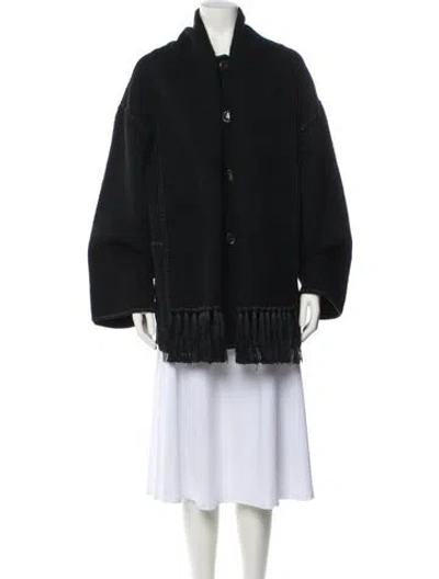 Pre-owned Totême Embroidered Scarf Jacket Wool Coat In Black
