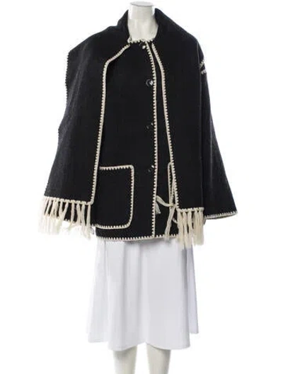 Pre-owned Totême Embroidered Scarf Jacket Wool Coat In Gray