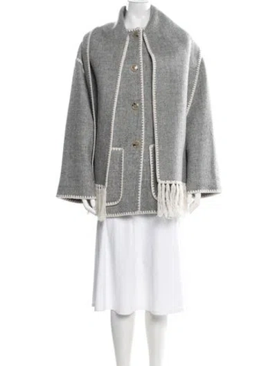 Pre-owned Totême Embroidered Scarf Jacket Wool Coat In Grey