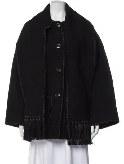 Pre-owned Totême Embroidered Scarf Jacket Wool Jacket In Black