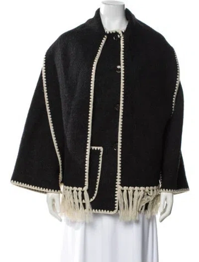 Pre-owned Totême Embroidered Scarf Jacket Wool Jacket In Black