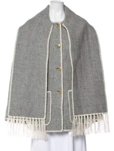 Pre-owned Totême Embroidered Scarf Jacket Wool Poncho In Gray