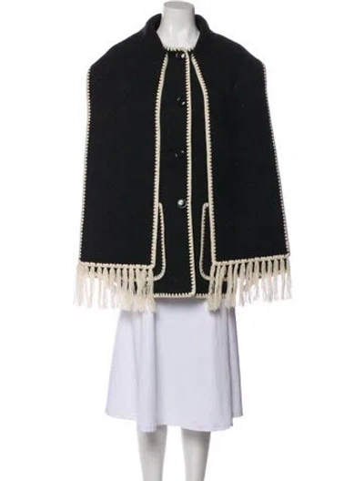 Pre-owned Totême Embroidered Scarf Jacket Wool Poncho In Gray