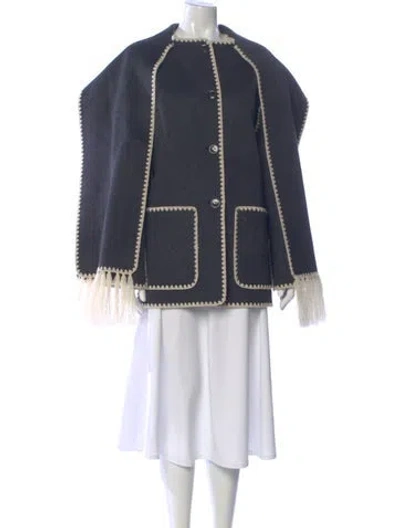 Pre-owned Totême Embroidered Scarf Jacket Wool Sweater In Gray