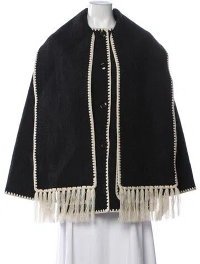 Pre-owned Totême Embroidered Scarf Wool Cape In Black