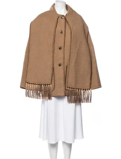 Pre-owned Totême Embroidered Scarf Wool Cape In Brown