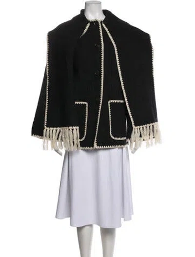 Pre-owned Totême Embroidered Scarf Wool Cape In Grey/neutrals