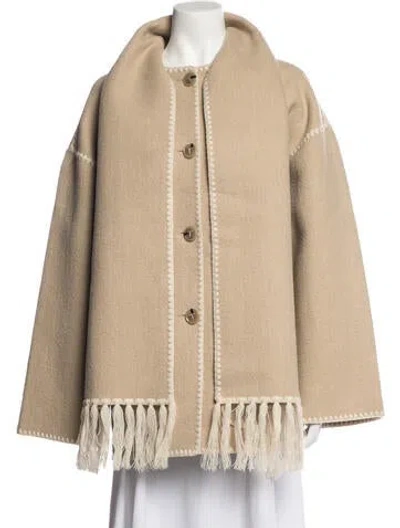 Pre-owned Totême Embroidered Scarf Wool Coat In Neutrals