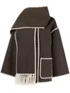 Totême Womens Chocolate Melange Embroidered-trim Scarf Wool-blend Jacket
