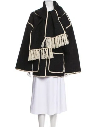 Pre-owned Totême Embroidered Scarf Wool Poncho In Gray
