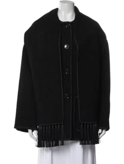 Pre-owned Totême Embroidered Scarff Wool Coat In Black