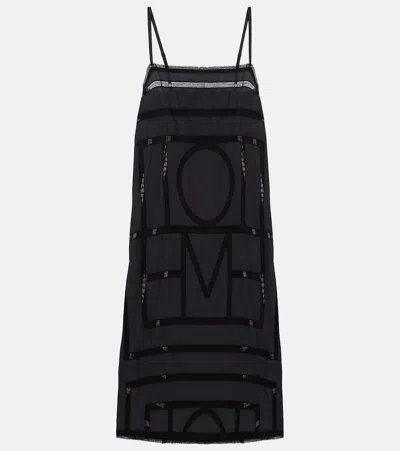 Totême Embroidered Silk Midi Dress In Black