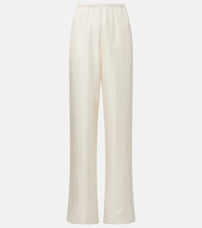Totême Embroidered Silk Satin Pajama Pants In Neutral