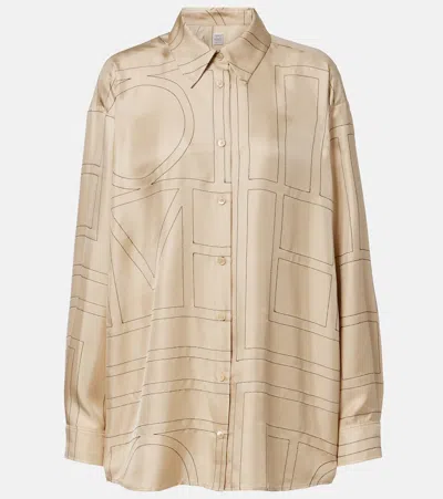 Totême Silk Shirt Embroidered Geometric Pattern Collar In Animal Print