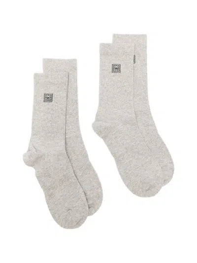 Totême Embroidered Socks (set Of Two) In Gray