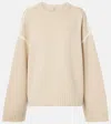 Totême Embroidered Wool, Cashmere, And Cotton Sweater In Neutral