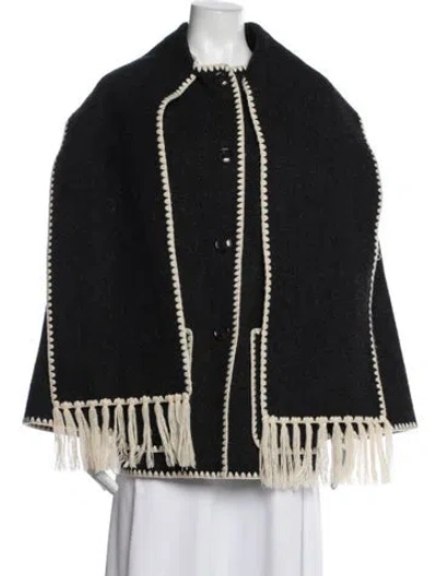 Pre-owned Totême Embroidery Scarf Wool Cape In Black