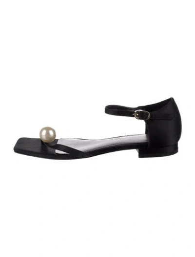 Pre-owned Totême Faux Pearl Accents Satin Sandals In Black