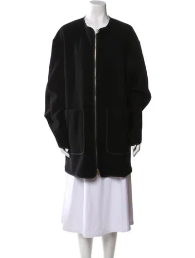 Pre-owned Totême Felted Wool Jacket Wool Faux Fur Coat In Black