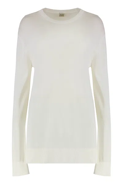 Totême Fine Knit Pullover Sweater In White