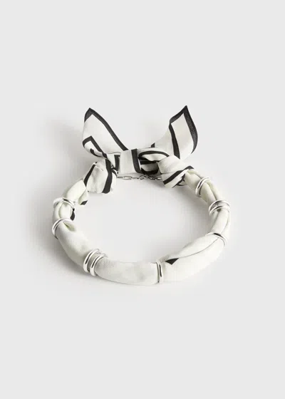 Totême Fine Silk Scarf Collar Ecru/black/silver In White