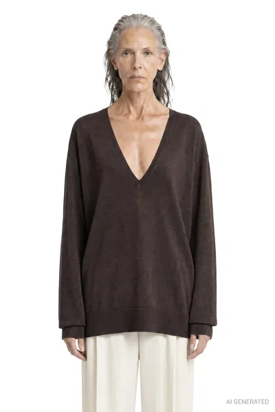 Totême Fine V-neck Sweater In Brown