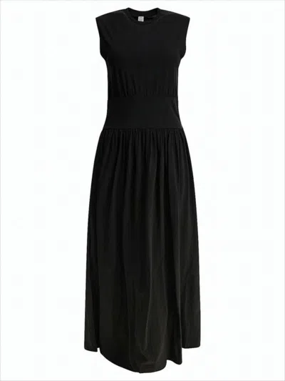 Totême Fitted Midi Dress With Wide Waistband In White