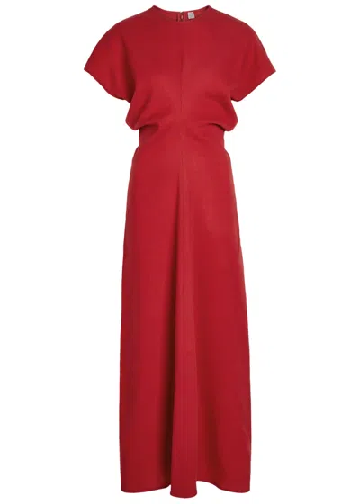 Totême Toteme Fitted-waist Wool Midi Dress In Red