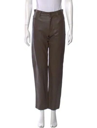 Pre-owned Totême Five Pocket Leather Straight Leg Pants In Brown